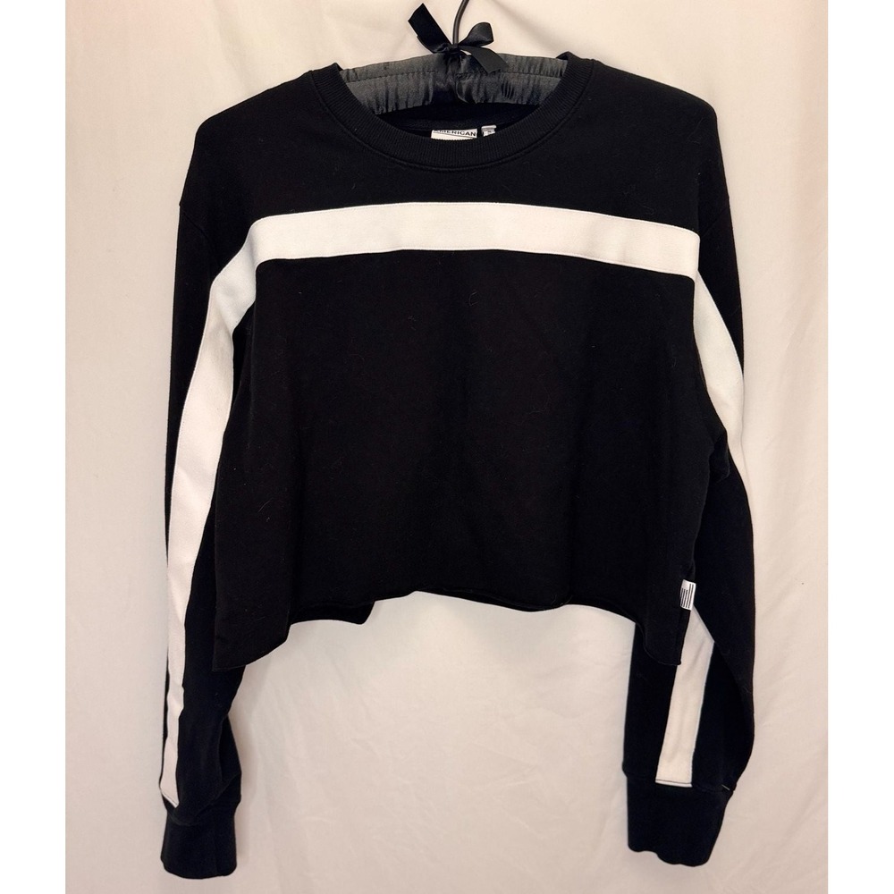 Good American - Cropped Sweatshirt Racing Stripe - Black - Size 3 - Womens